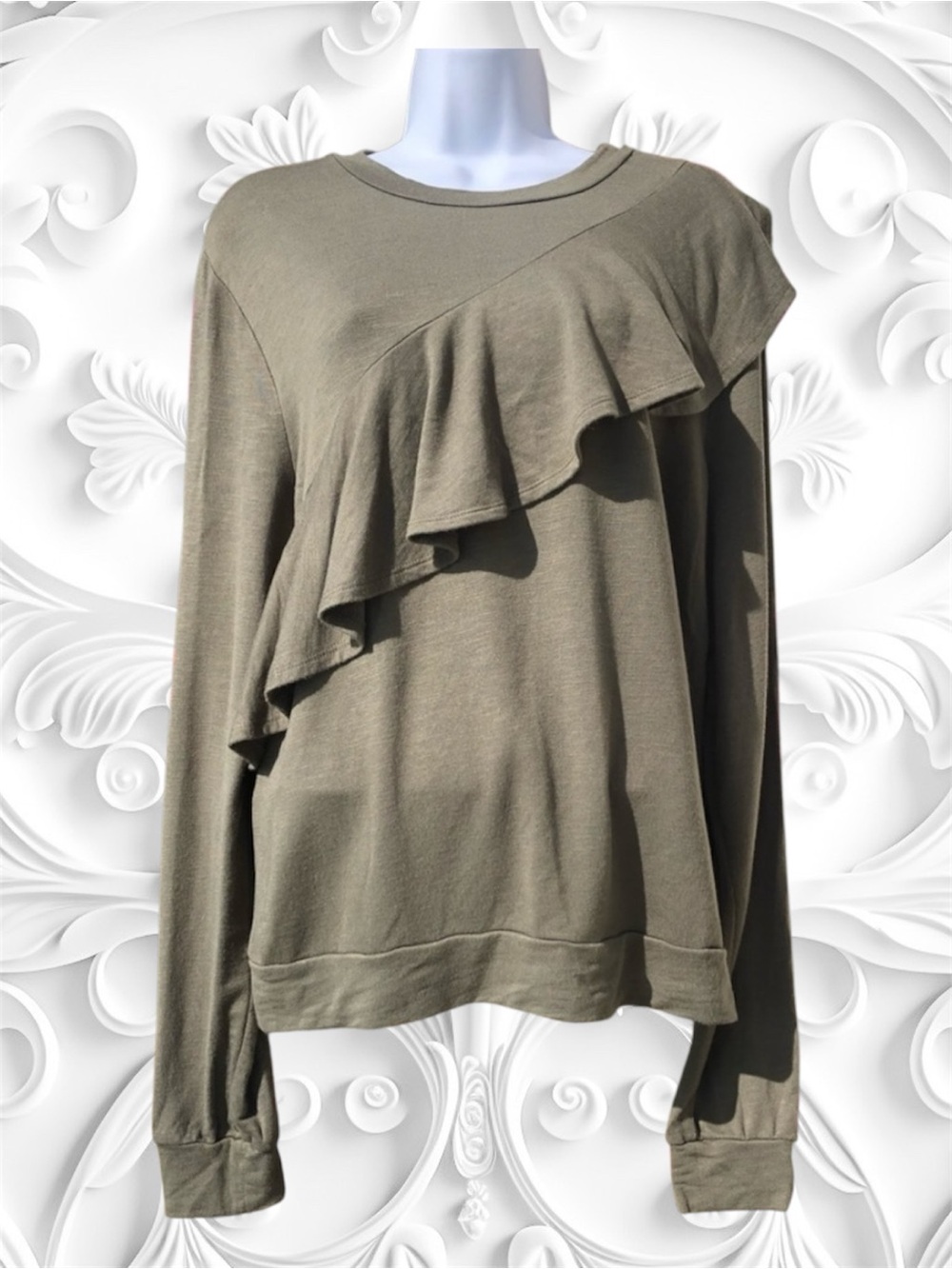 Mossimo Supply Co. Olive Green Sweatshirt w/Ruffle